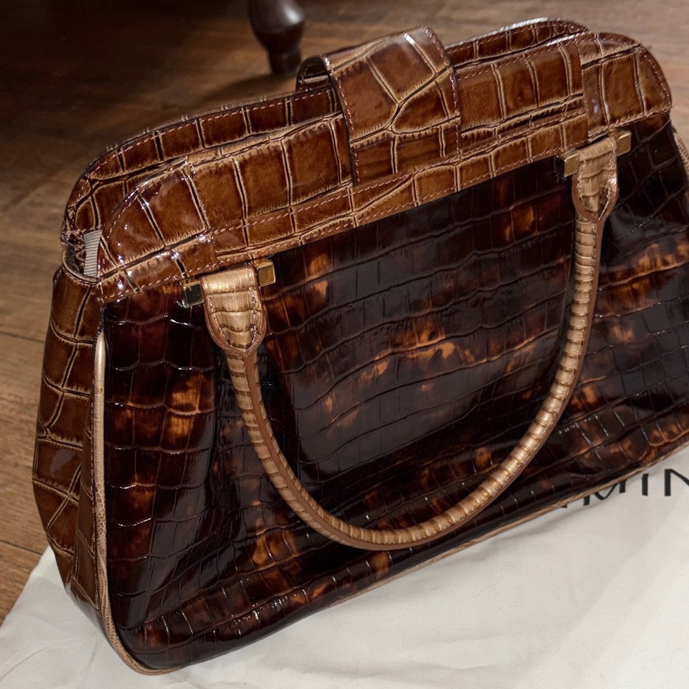 Brahmin Brown Croc-Embossed Leather Satchel with Gold Plate - Picture 11 of 13
